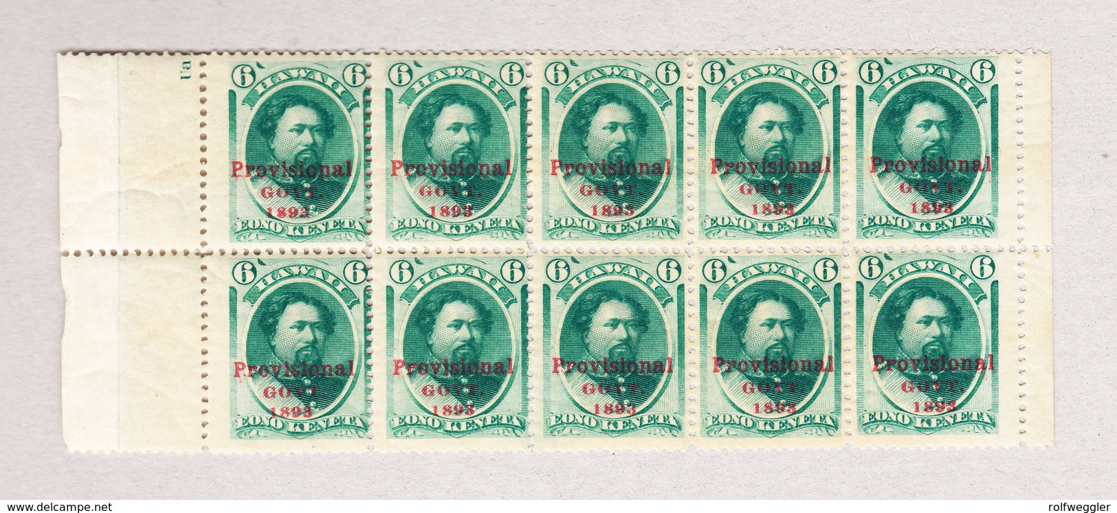 HAWAII 1893 überdruck Ausgabe 6c Grün 10er-Block Mit Bogenrand Und Voller Originalgummi - Hawaï
