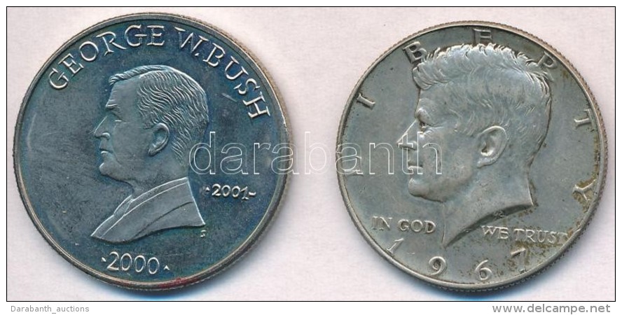 Vegyes: Amerikai Egyesült Államok 1967. 1/2$ Ag 'Kennedy' + Libéria 2000. 5$ Cu-Ni 'George W.... - Non Classés