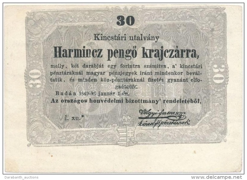 1849. 30kr 'Kossuth Bankó' Csillagozott Soroszatszám, Félrecsúszott Nyomat T:III - Unclassified