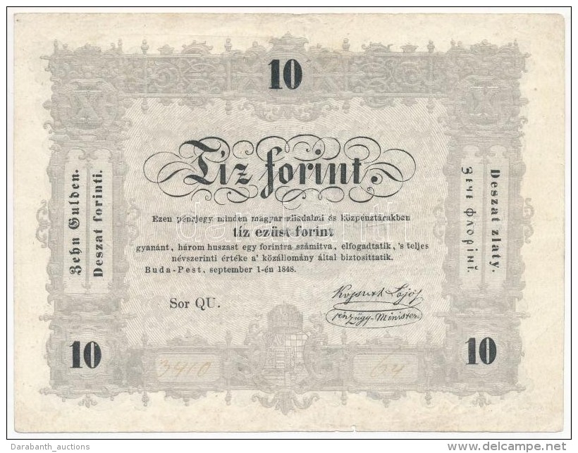 1848. 10Ft 'Kossuth Bankó' T:III Apró Anyaghiány - Zonder Classificatie