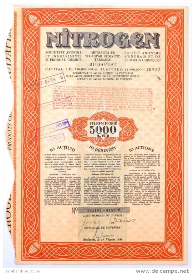 Budapest 1938. 'Nitrogen MÅ±trágya és Vegyiipar Részvénytársaság'... - Zonder Classificatie