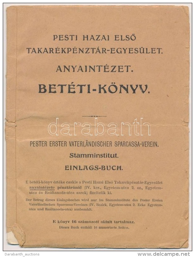 1934. 'Pesti Hazai ElsÅ‘ Takarékpénztár-Egyesület Anyaintézet' Betéti... - Ohne Zuordnung