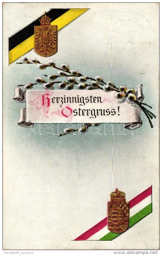 T2 Herzlichen Ostergruss/ Austrian, Hungarian Flag, Military Propaganda - Zonder Classificatie