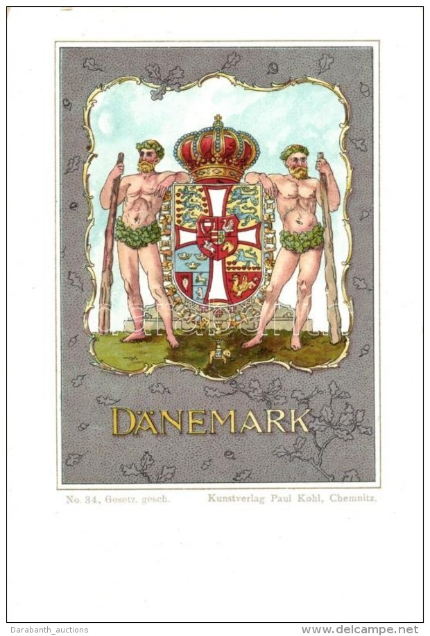 ** T2 Danemark, Denmark; Coat Of Arms, Kunstverlag Paul Kohl No. 34. Art Nouveau Litho - Ohne Zuordnung