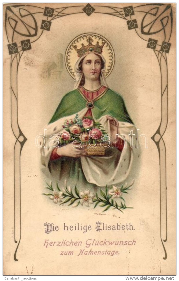 T2/T3 Die Heilige Elisabeth, Herzlichen Glückwunsch Zum Namenstage / Name Day, Art Nouveau Emb. Litho (EK) - Unclassified