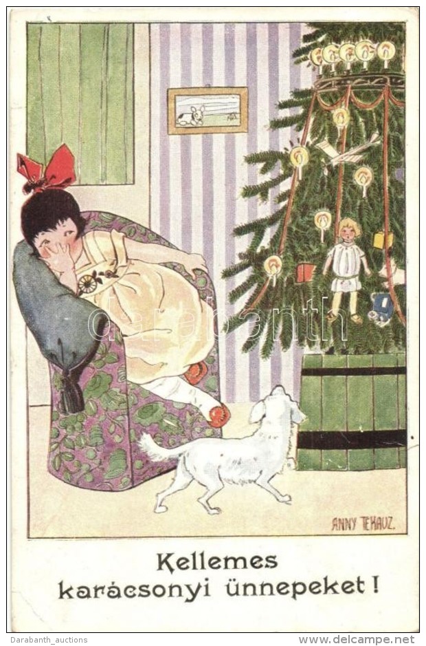 T3 'Kellemes Karácsonyi ünnepeket!' üdvözlÅ‘lap / Christmas Greeting Card S: Anny Tekauz (kis... - Unclassified