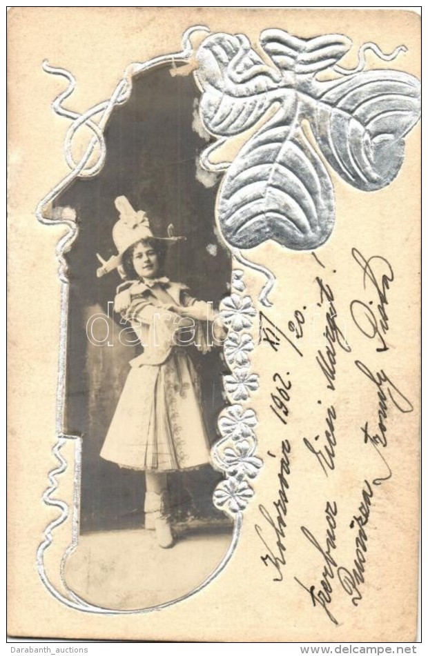 T2 Fedák Sári (?), Silver Emb. Art Nouveau Postcard - Zonder Classificatie