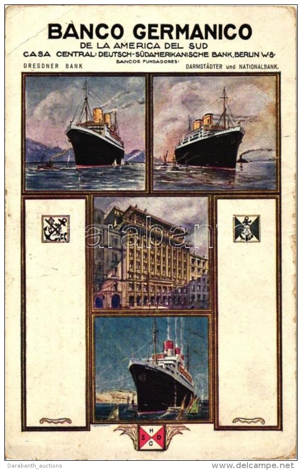 * T4 'Banco Germanico'  Bank Advertisement, Steamships (pinhole) - Ohne Zuordnung