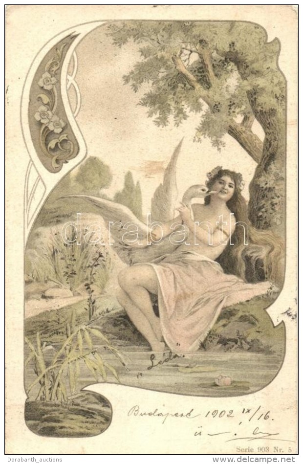 T2/T3 Lady With Swan, Art Nouveau Litho Art Postcards, Serie 903. Nr. 5.  (EK) - Ohne Zuordnung