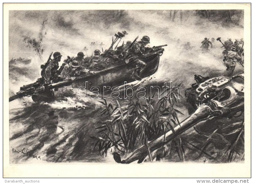 ** T2/T3 Bateaux D'attaque Allemands Traversent Un Fleuve / German Military Boats Crossing The River, WWII - Sin Clasificación