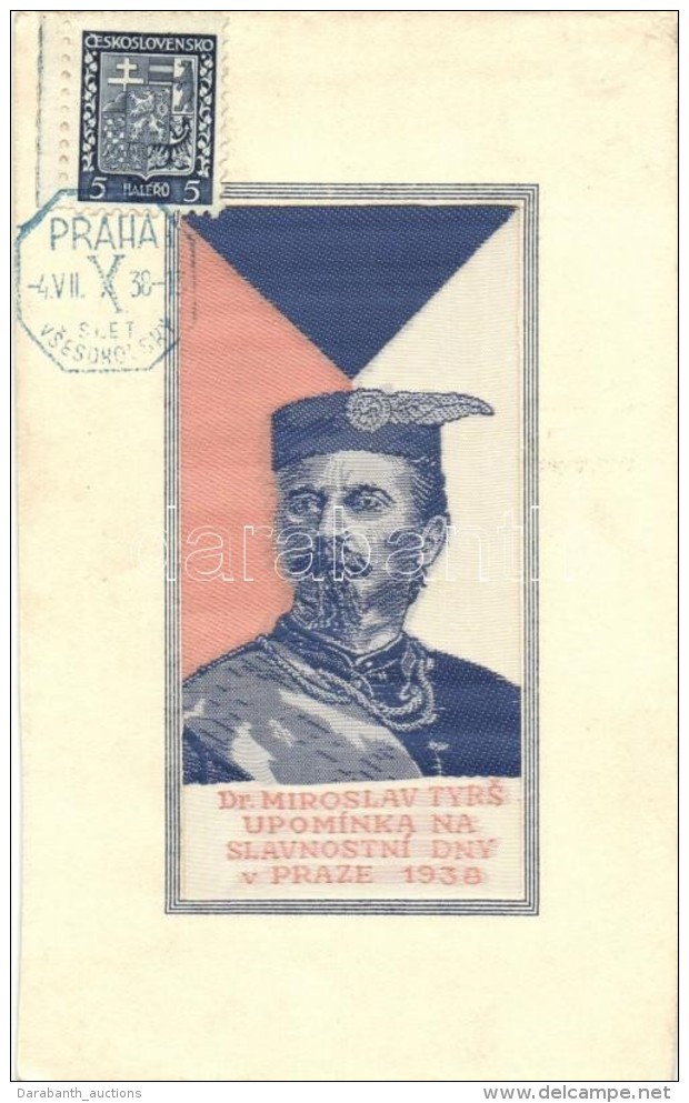 T2/T3 Dr. Miroslav Tyrs, Upomínka Na Slavnostní Dny V Praze 1938, Textile Card (EK) - Zonder Classificatie