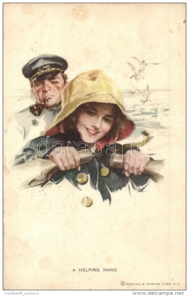 T2 A Helping Hand / Lady With Captain In Boat, Reinthal &amp; Newman Water Color Series No. 388. S: Harrison Fisher - Ohne Zuordnung