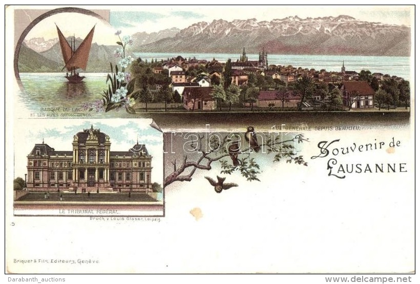 ** T2 Lausanne, Barque De Lac, Le Tribunal Federal, Birds, Floral, Litho - Ohne Zuordnung