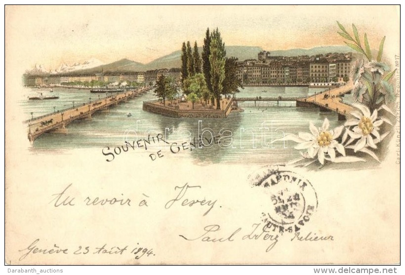 T2 Geneva, Geneve; Floral, Carl Künzli No. 17 Litho - Ohne Zuordnung