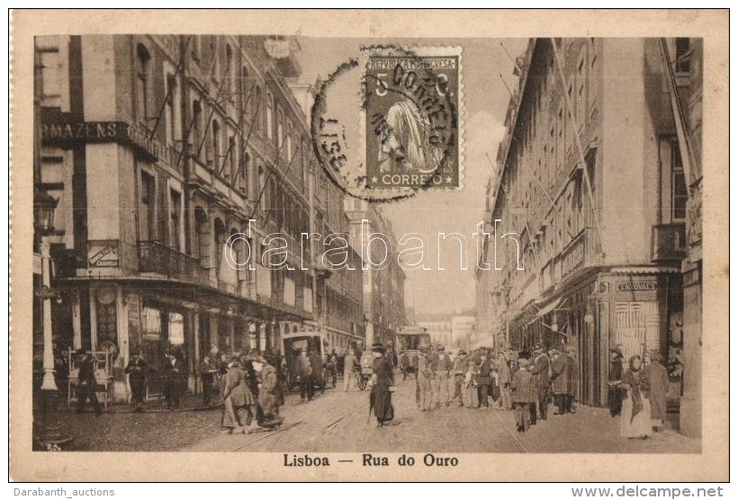 T1/T2 Lisbon, Lisboa; Rua Do Ouro / Gold Street, Tram, Shops (TCV Card, From Postcard Booklet) - Sin Clasificación