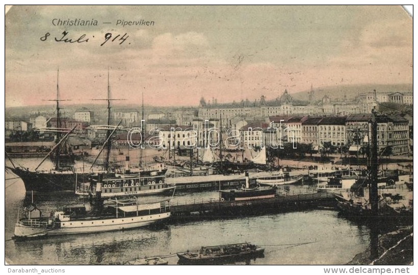 T4 1914 Oslo, Christiana, Piperviken / Port, Bay, Steamships, Sailboats + '1914 JUBILAEUMS UTSTILLING, CENTENARY... - Ohne Zuordnung