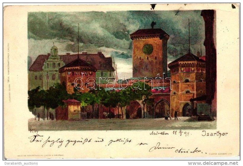 T2 1898 München, Isarthor, Velten's Künstlerpostkarte No. 85. Litho S: Kley - Non Classés