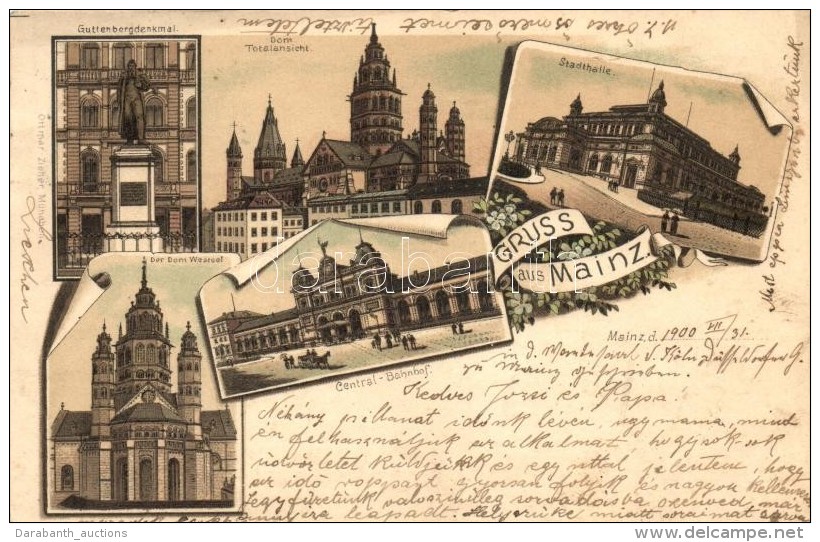 T2 Mainz, Guttenbergdenkmal, Dom, Stadthalle, Central Bahnhof / Statue, Dome, Town Hall, Railway Station, Floral,... - Non Classés