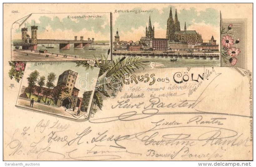 T2/T3 1897 Köln, Cöln, Cologne; Eisenbahnbrücke, Severingthor / Railway Bridge, Gate, Floral,... - Zonder Classificatie