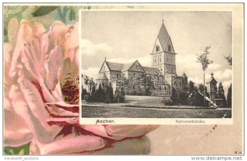 ** T1 Aachen, Salvatorkirche; Verlag &amp; Lichtdruck Von Knackstedt &amp; Näther / Church, Floral Litho Frame - Non Classés