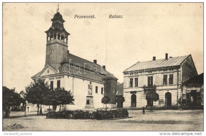 T2/T3 Przeworsk, Ratusz / Town Hall, Church, Monument + 'K.u.K. Rayonskommando No.10.' Stamp On The Backside (EK) - Unclassified