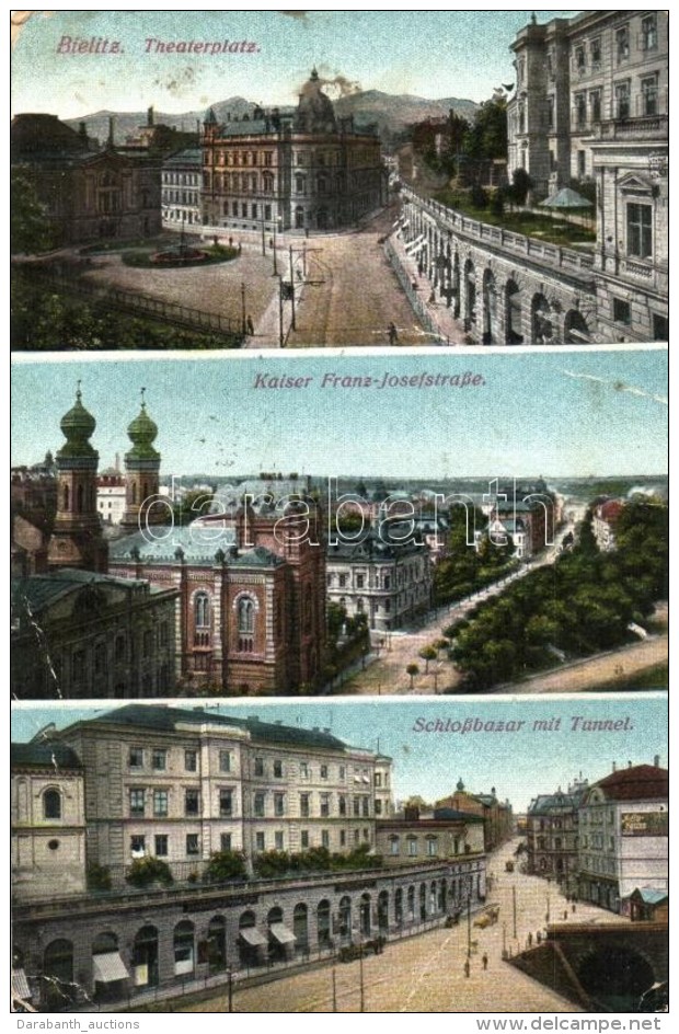 T3/T4 Bielsko-Biala, Bielitz; Theaterplatz, Kaiser Franz Josefstrasse, Schlossbazar, Tunnel / Theatre Square,... - Non Classés