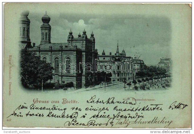 T2/T3 1898 Bielsko, Bielitz; Tunnelstrasse / Street, Synagogue - Ohne Zuordnung