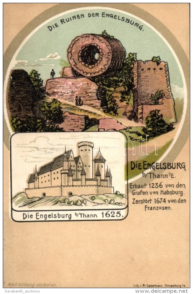 ** T2 Thann, Tann; Engelsburg, Ruinen / Castle Ruins, Litho - Ohne Zuordnung