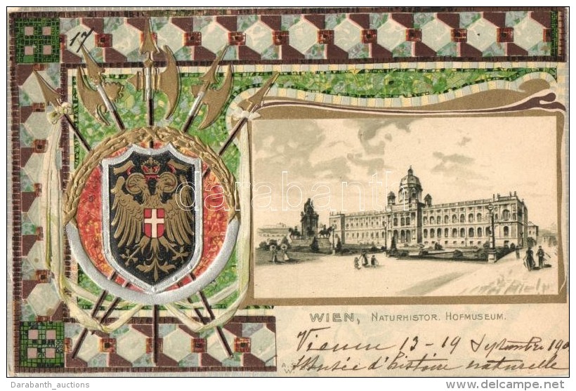 * T2/T3 1909 Vienna, Wien; Naturhistorisches Hofmuseum, Wappen / Coat Of Arms Emb. Litho (EK) - Unclassified