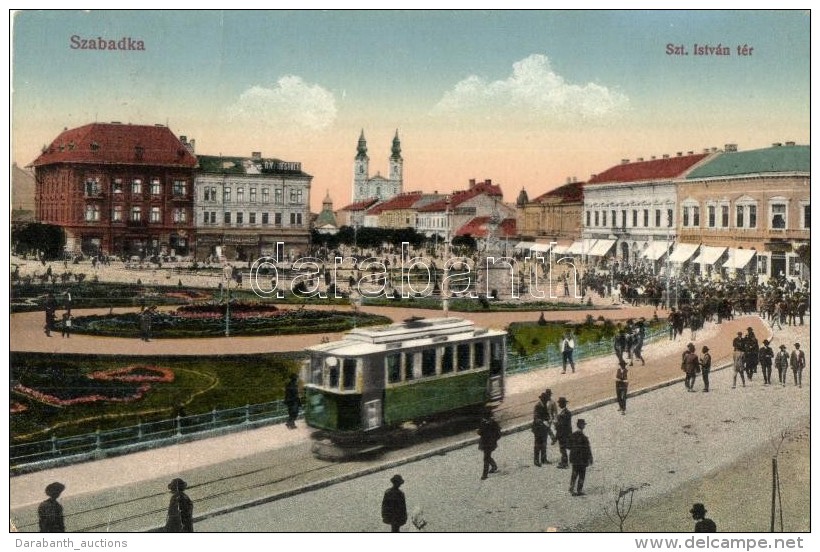 T3 Szabadka, Subotica; Szent István Tér, Villamos / Square, Tram (fa) - Zonder Classificatie