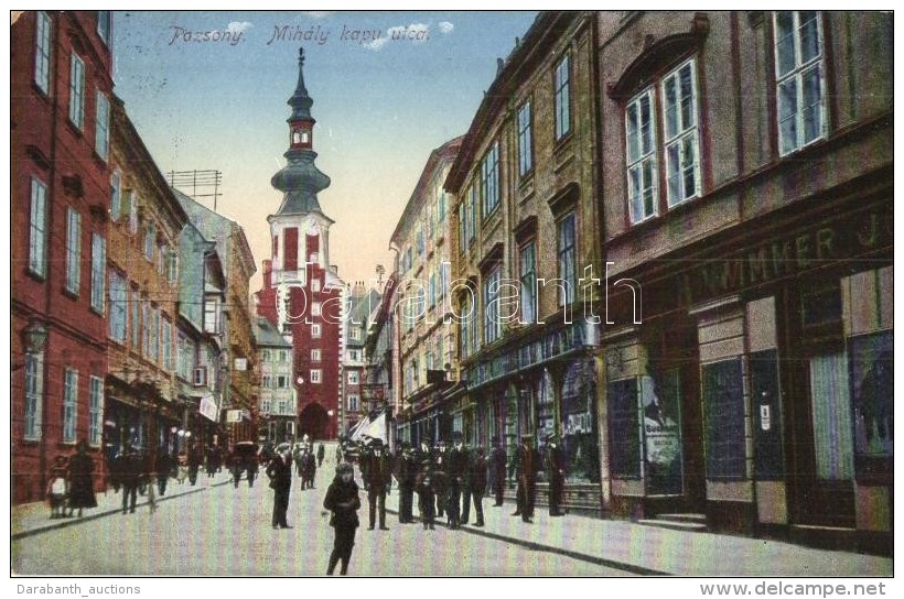 T2/T3 Pozsony, Pressburg, Bratislava; Mihály Kapu Utca, H. Wimmer üzlete / Street, Shop (kopott Sarok /... - Zonder Classificatie