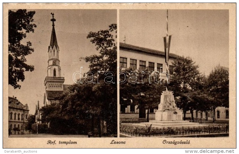 T2/T3 Losonc, Lucenec; Református Templom, Országzászló / Church, National Flag (EK) - Non Classés