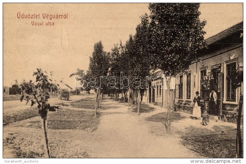 T2 Végvár, Tormac; Vasút Utca, Schwarz Lipót üzlete, W. L. 1443 / Street, Shop - Non Classés