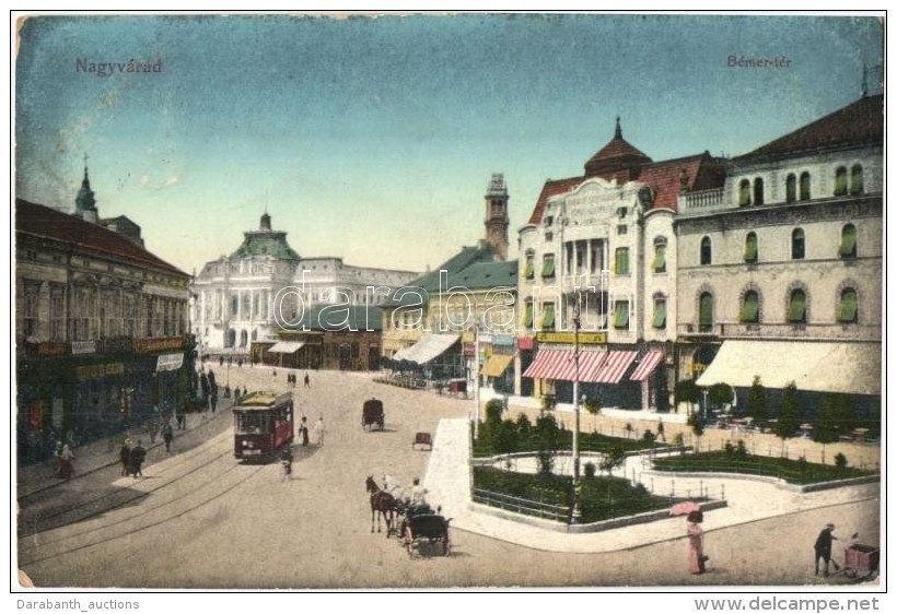 T2/T3 Nagyvárad, Oradea; Bémer Tér, Neumann M. üzlete, Villamos / Square, Shops, Tram - Non Classés