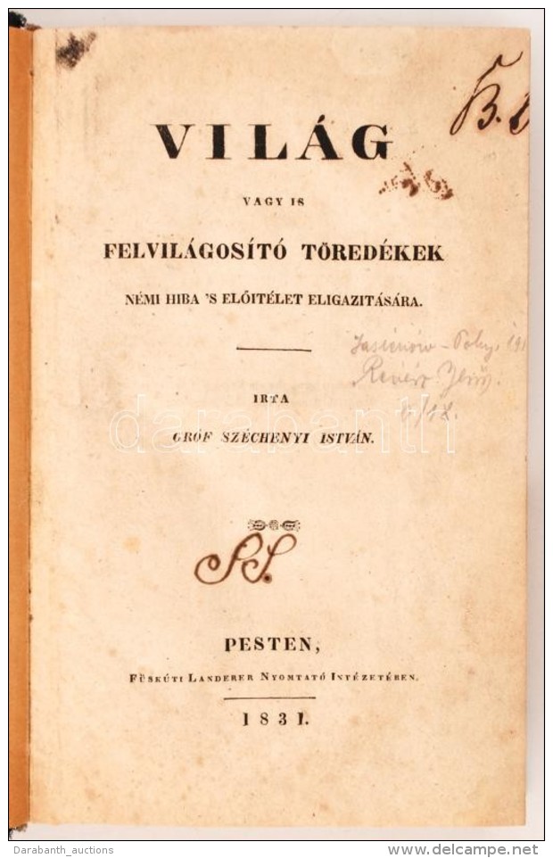 Gróf Széchenyi István: Világ, Vagy Is Felvilágosító... - Sin Clasificación
