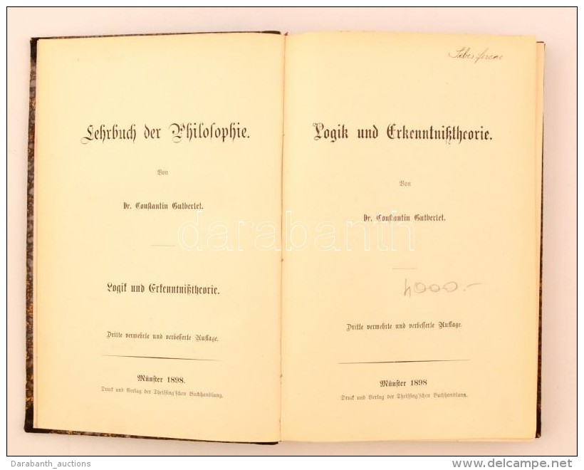 Dr. Constantin Gutberlet: Lehrbuch Der Pilosphie: Logik Und Erkenntnistheorie. Münster, 1898, Theissing'schen... - Sin Clasificación