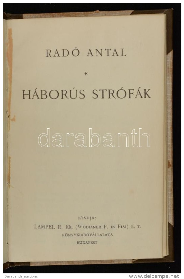 Radó Antal: Háborús Strófák. Bp., é.n. , Lampel R. (Wodianer F. és... - Zonder Classificatie