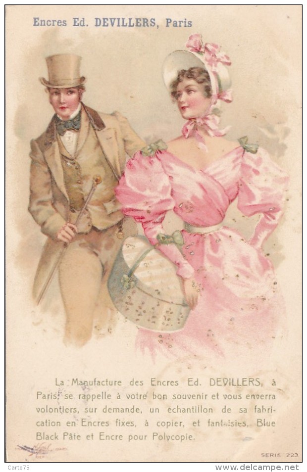 Paris 75 - Publicité Manufacture Encres Ed. Devillers -  Précurseur - 52 Rue Bichat - Femme Mode Chapeau - Arrondissement: 10