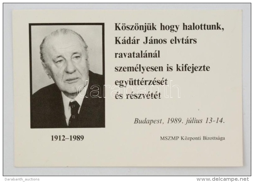 1989 Köszönetnyilvánítás Kádár János Elvtárs... - Zonder Classificatie