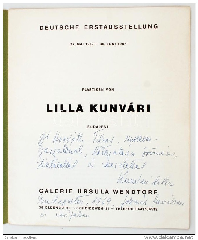 1968 Kunvári Lilla Plasztikái. Német NyelvÅ± Katalógus. 14 P. Kiadói... - Non Classés