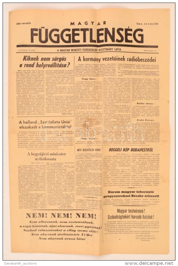 1956 Magyar Függetlenség, 1956. Október 31., I. évfolyam, 3. Szám., Déli... - Zonder Classificatie