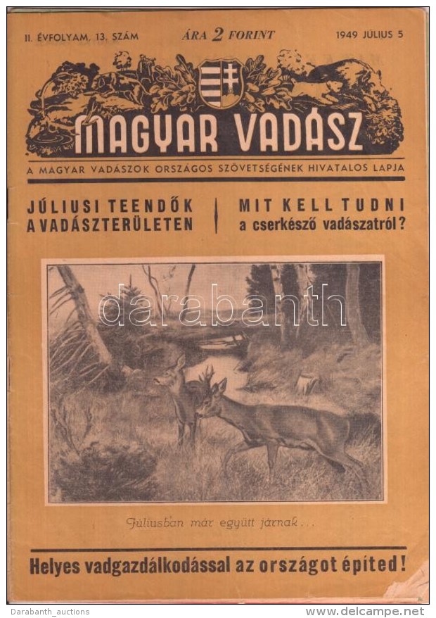 1948-1949 A Magyar Vadász 3 Lapszáma (1. évf. 9., 2. évf. 2. és 13.),... - Sin Clasificación