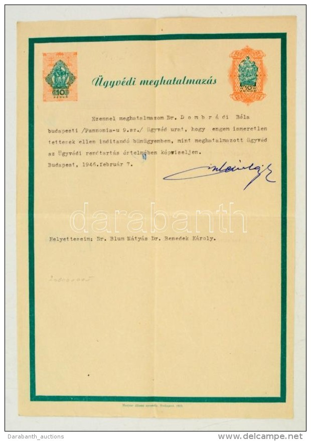 1946 2 Db ügyvédi Meghatalmazás Okmánybélyeggel, Az Egyik Biankó - Sin Clasificación