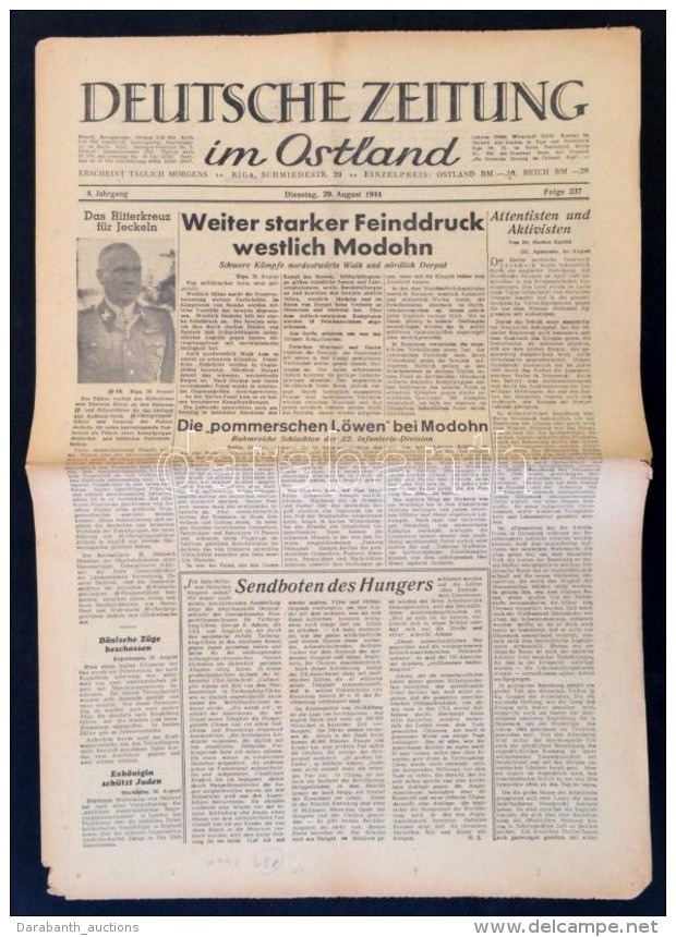 1944 A Deutsche Zeitung Im Ostland 4. Jahrgang Folge 237. Német NyelvÅ± újság - Non Classés