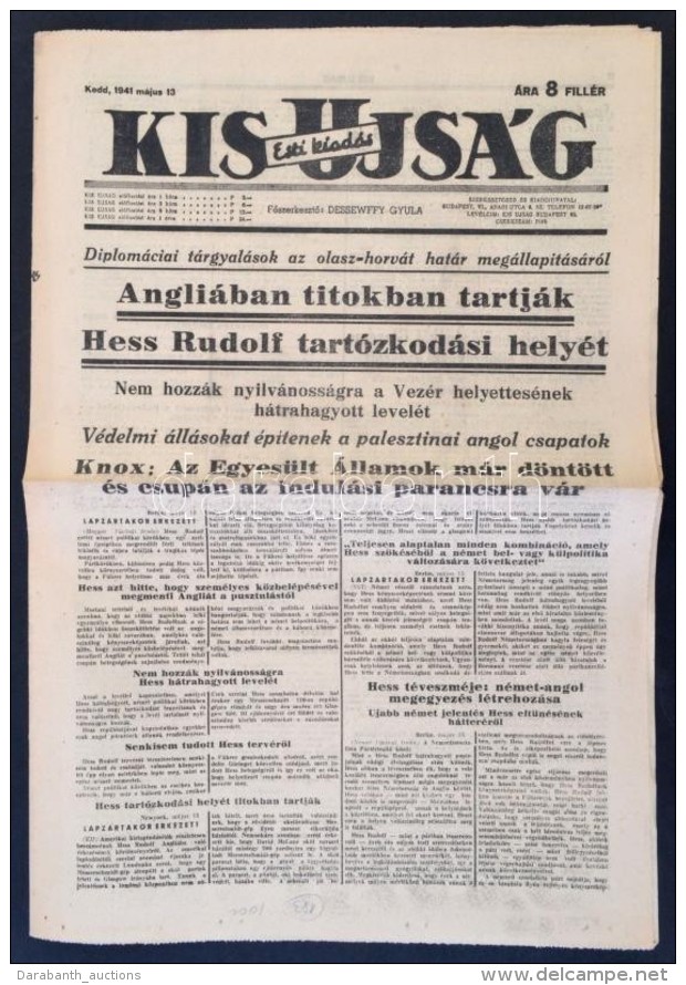 1941. Május 13.  A Kis Újság Esti Kiadása, A Címlapon érdekes... - Zonder Classificatie