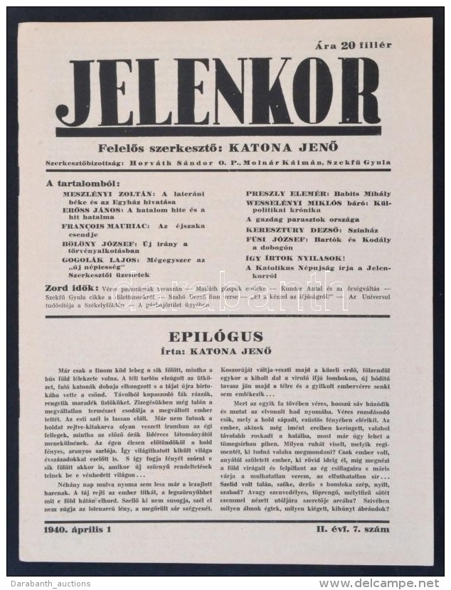 1939 A Jelenkor, Antifasiszta Lap II. évfolyamának 7. Száma, 12p - Zonder Classificatie