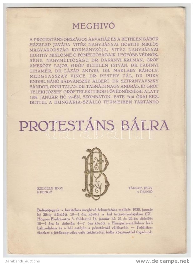 1938 Bp., Meghívó A Protestáns Országos Árvaház és A Bethlen... - Sin Clasificación