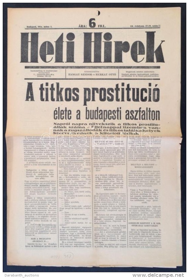 1934 A Heti Hírek VII. évfolyamának 27-28. Száma, Címlapon A Titkos... - Unclassified