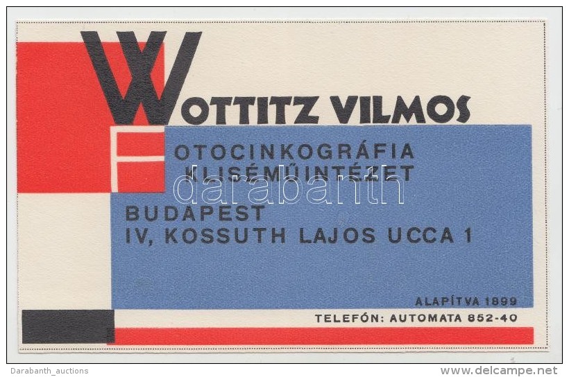 Cca 1930-1940 Bp. IV., Wottitz Vilmos Fotocinkográfia KlisémÅ±intézet... - Zonder Classificatie