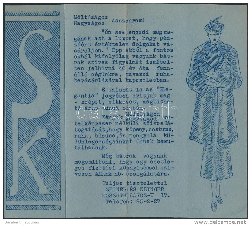 Cca 1930 Bp. V. Reklámnyomtatvány: Seiner és Klinger Ruhaüzlet - Non Classés